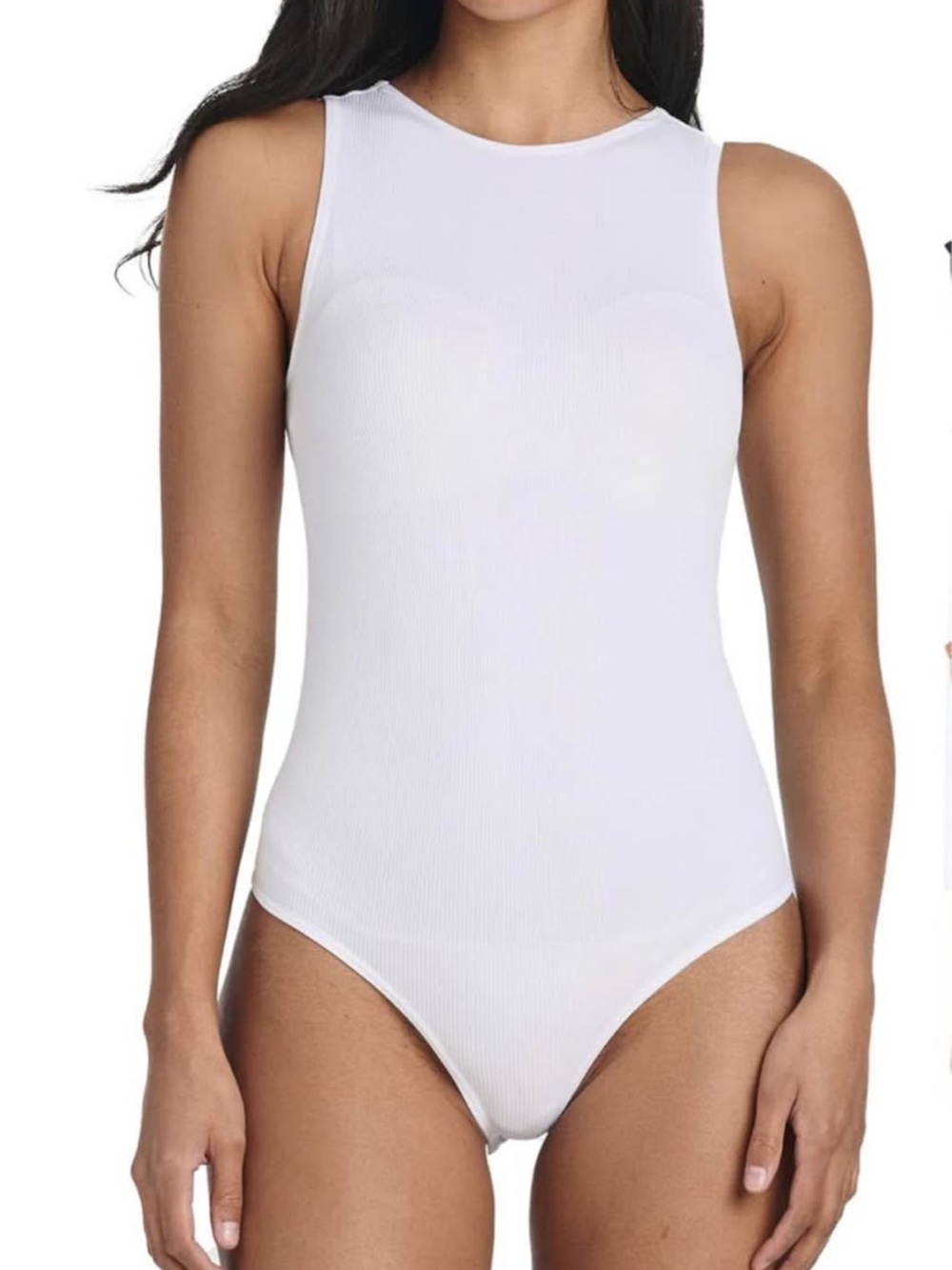 White Ribbed High-Neck Bodysuit
